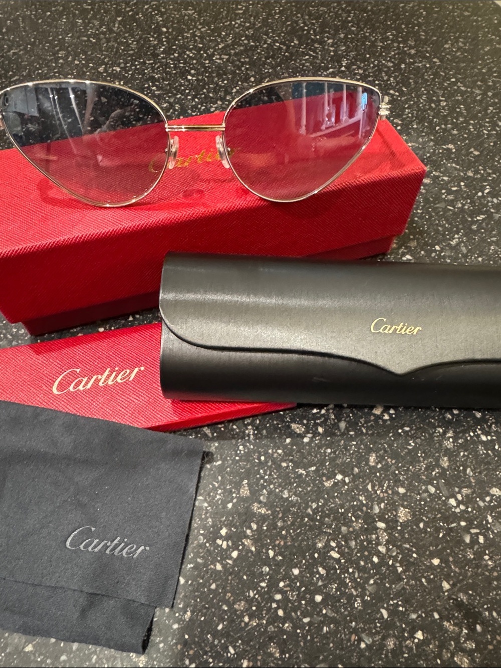 NEW Cartier Women's Silver Frame Sunglasses with blue/ grey Gradient Lenses